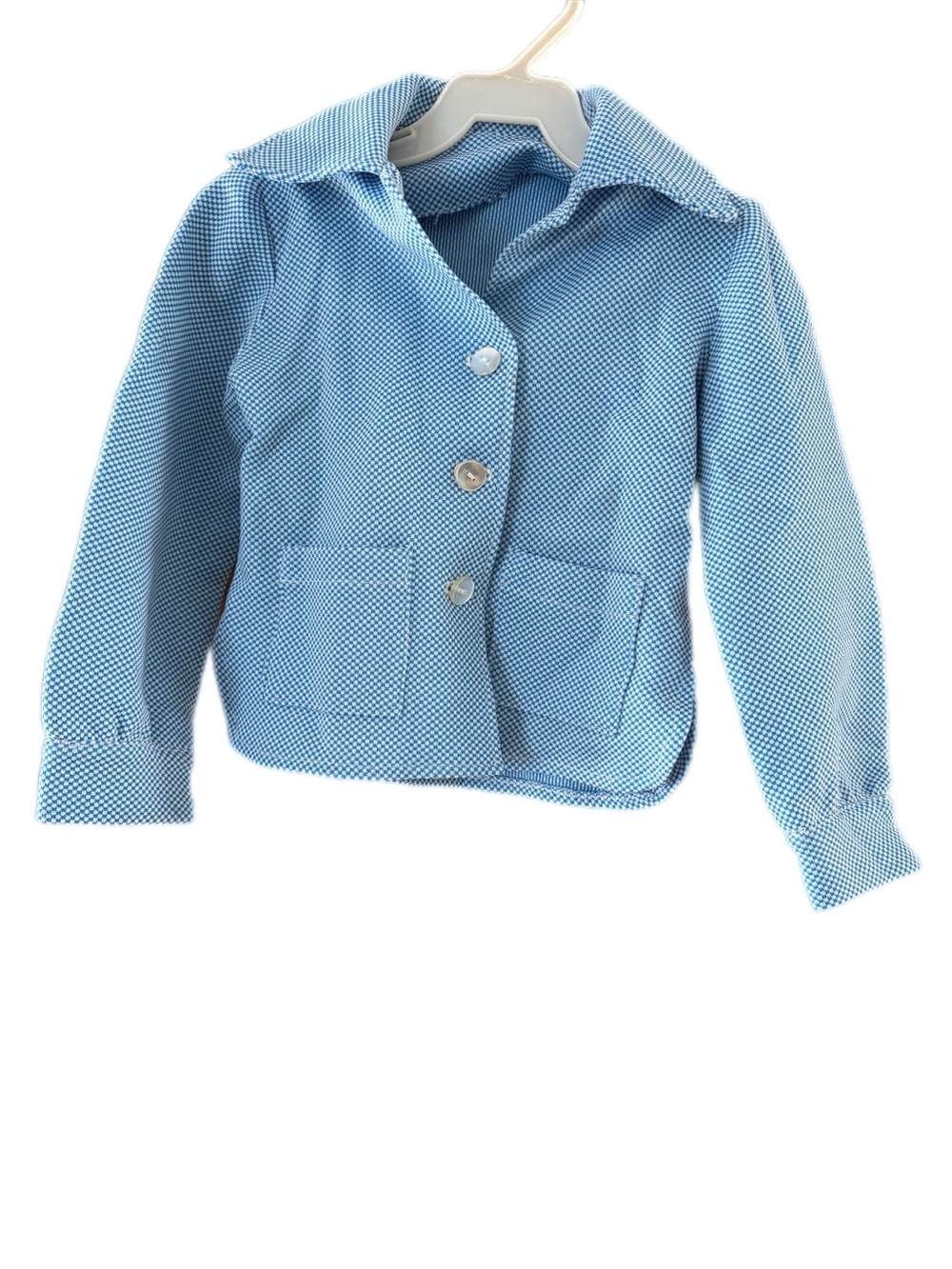 Handmade Polyester  weave button up jacket blue and white approx 12-18 months